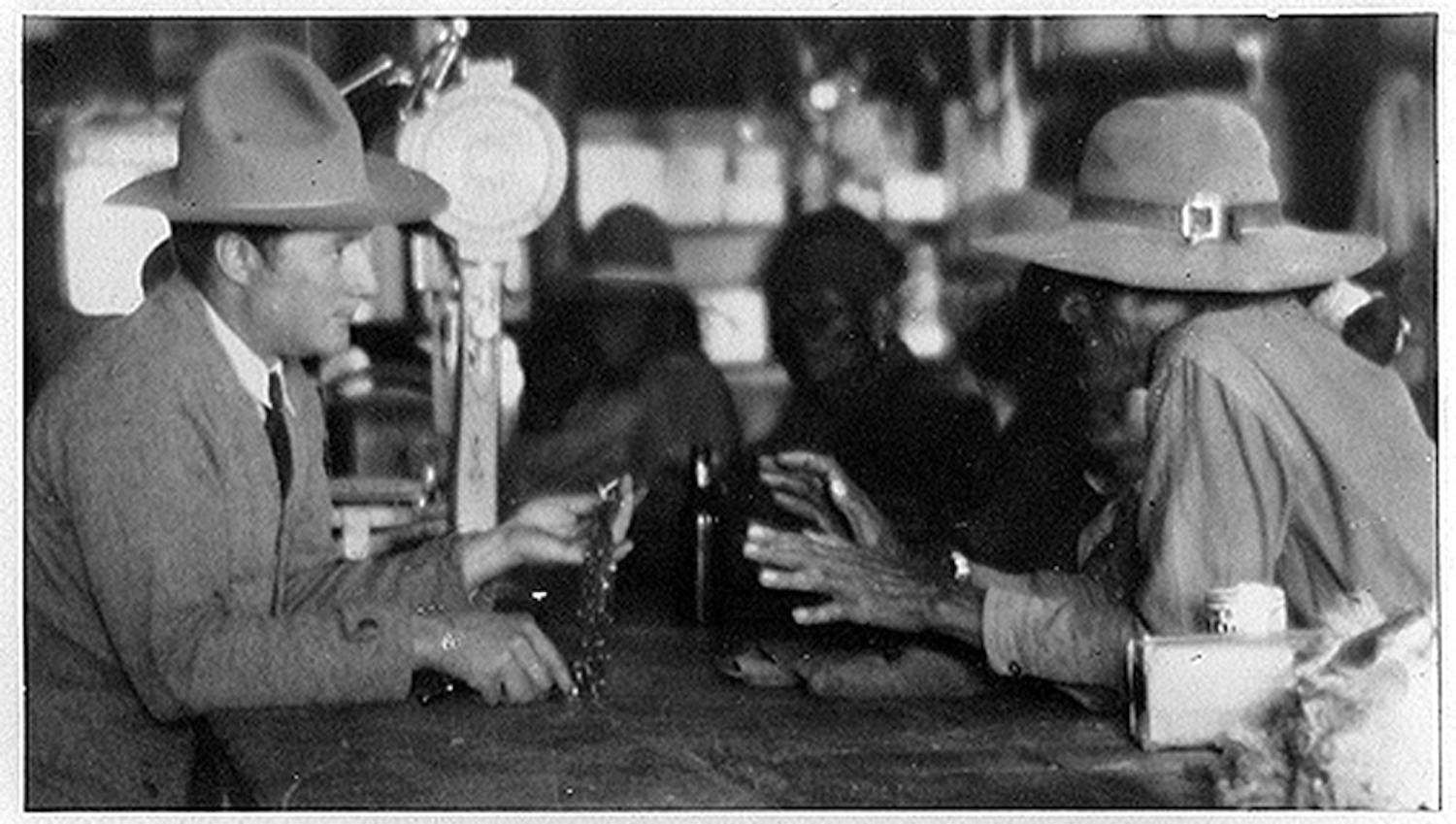 Roman Hubbell, buying jewelry, carried on the family business (NPS archives photo).
