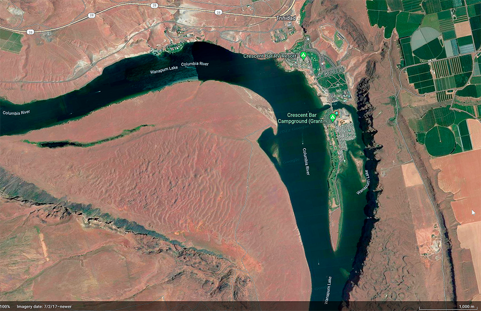 Satellite image of the West Bar ripples in eastern Washington, Ice Age Floods National Geologic Trail / Google Earth Satellite image of the West Bar ripples in eastern Washington, Ice Age Floods National Geologic Trail / Google Earth