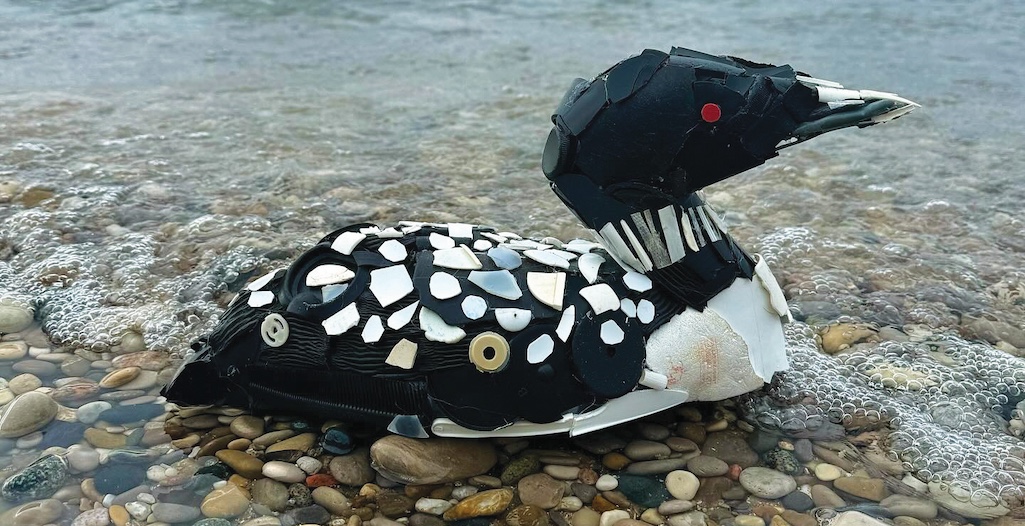 One of the many pieces featured in the marine debris exhibit at Rock Harbor. Loon sculpture constructed with marine debris materials by Mariah Reading/Mariah Reading One of the many pieces featured in the marine debris exhibit at Rock Harbor. Loon sculpture constructed with marine debris materials by Mariah Reading/Mariah Reading