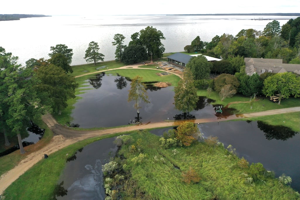 The grounds at Jamestown following Hurricane Helene last fall/Jamestown Rediscovery Project
