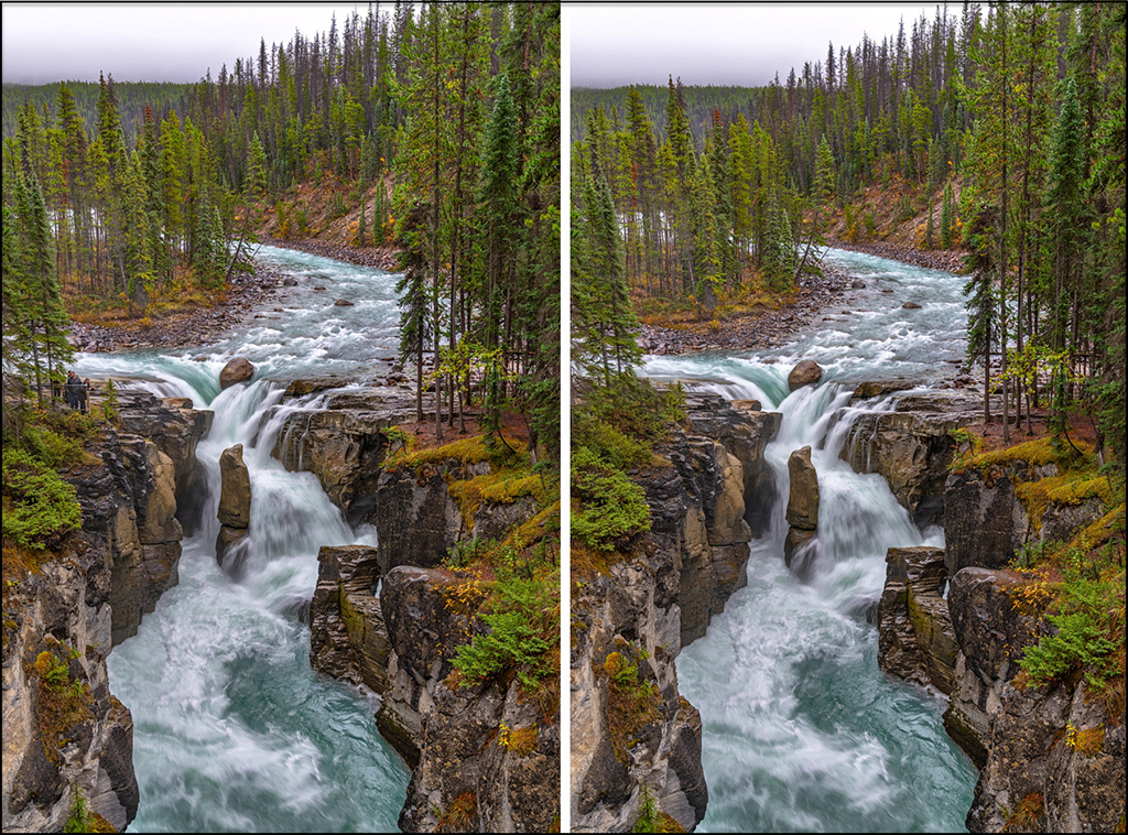 Sunwapta Falls with, and without, the human elements, Jasper National Park / Rebecca Latson Sunwapta Falls with, and without, the human elements, Jasper National Park / Rebecca Latson