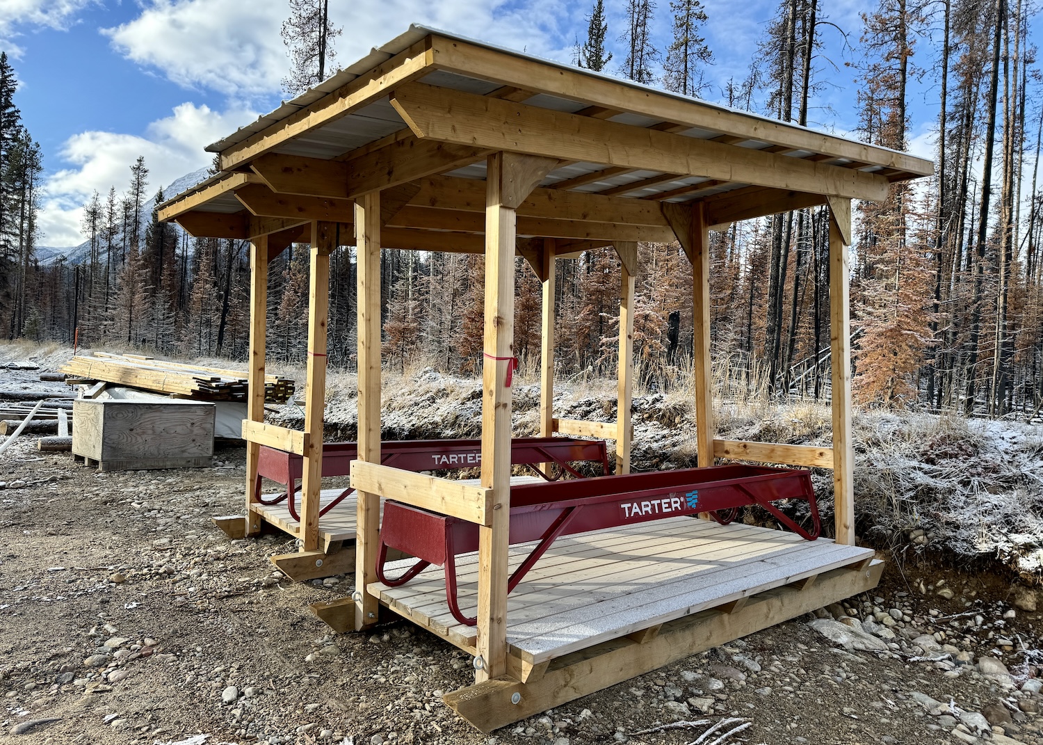 Caribou feeding stations will be on skis so they can be moved around the pens. Caribou feeding stations will be on skis so they can be moved around the pens.