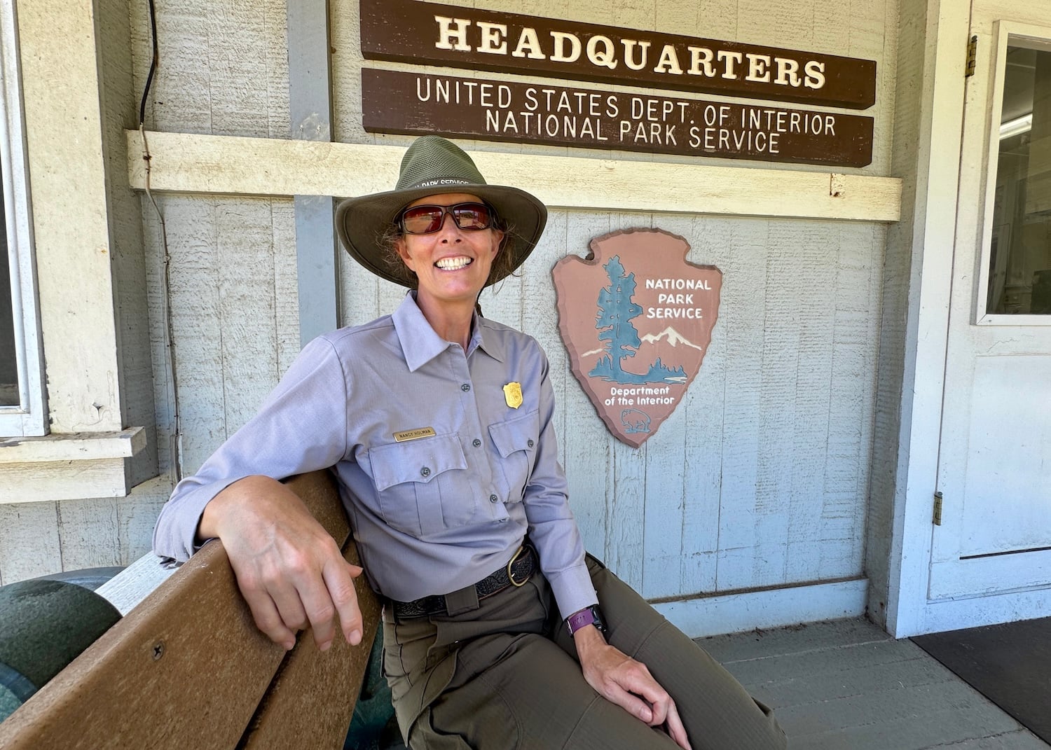 Superintendent Nancy Holman sits outside the headquarters of Kalaupapa National Historic Park.