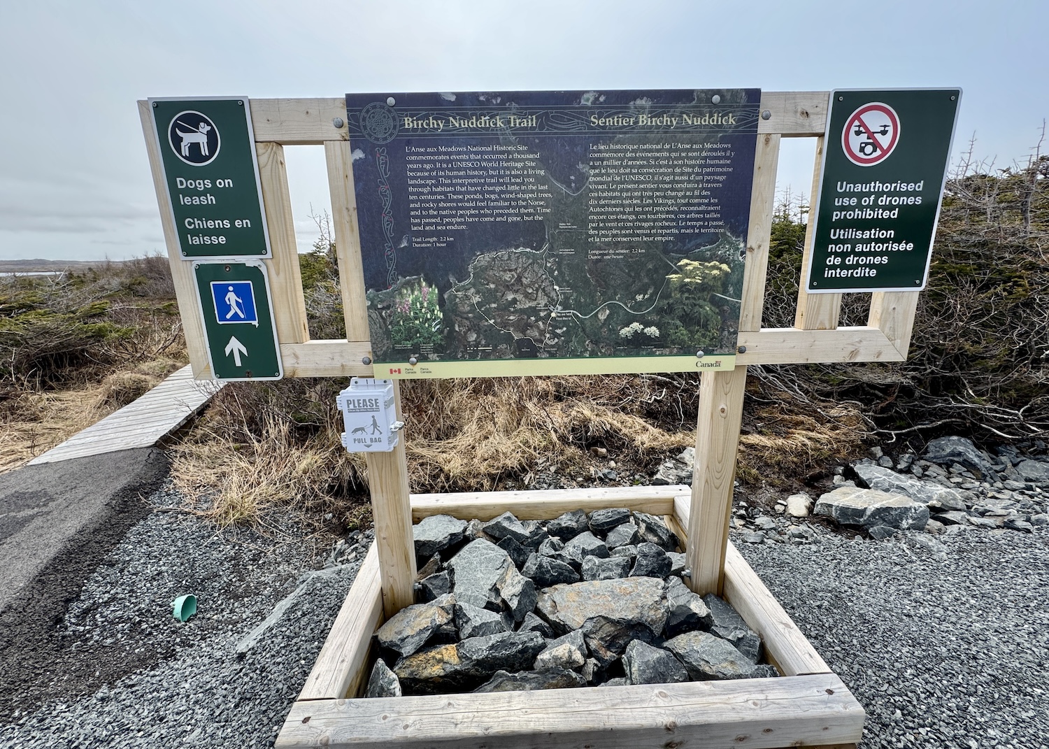 Birchy Nuddick Trail starts from the L'Anse aux Meadows parking lot.