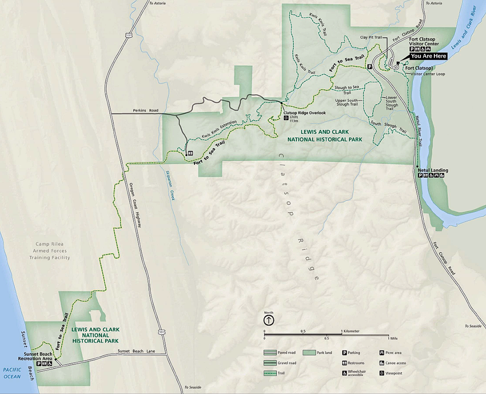 Map of Fort Clatsop and trails, Lewis and Clark National Historical Park / National Park Service Map of Fort Clatsop and trails, Lewis and Clark National Historical Park / National Park Service
