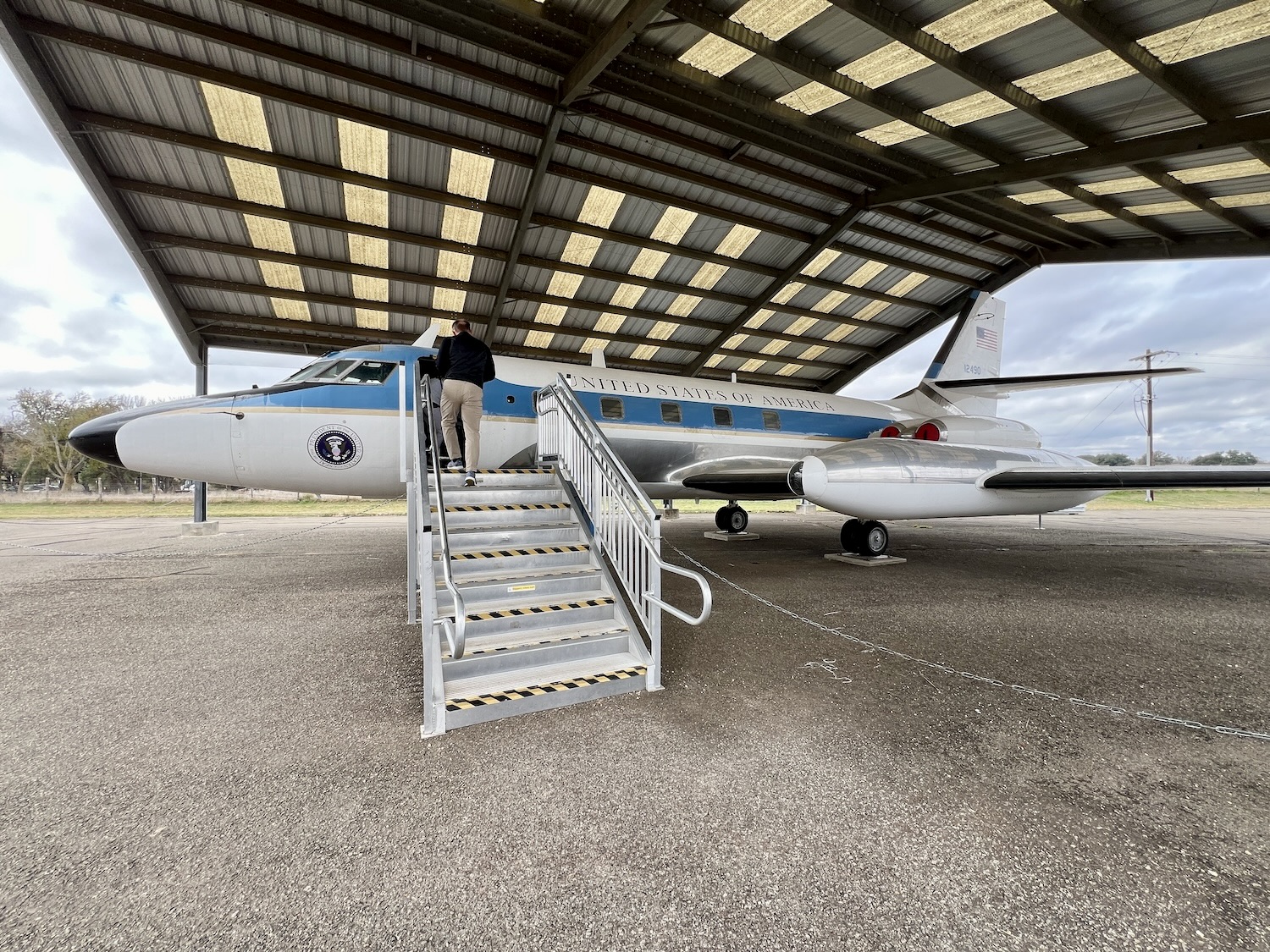 While the Texas White House is closed for rehabilitation work, you can still pop into what's cheekily called Air Force "One-Half," a Lockheed JetStar VC-140 that President Johnson used. While the Texas White House is closed for rehabilitation work, you can still pop into what's cheekily called Air Force "One-Half," a Lockheed JetStar VC-140 that President Johnson used.