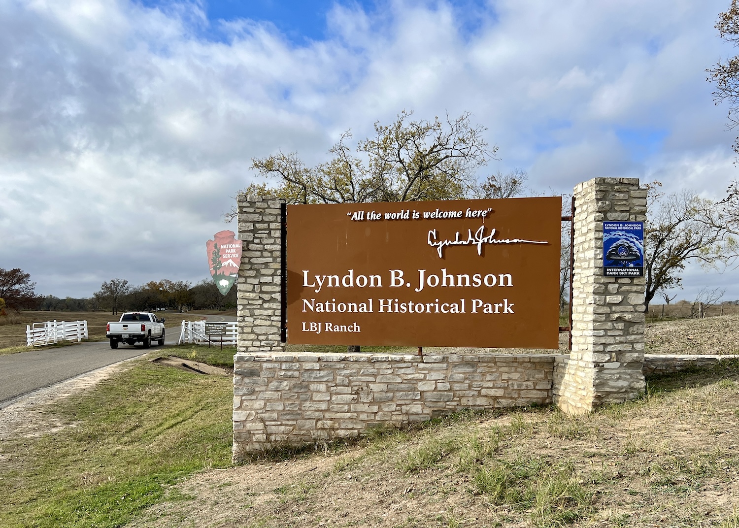 You'll drive over a cattle guard when you drive into LBJ Ranch at the Lyndon B. Johnson National Historical Park in Texas. You'll drive over a cattle guard when you drive into LBJ Ranch at the Lyndon B. Johnson National Historical Park in Texas.