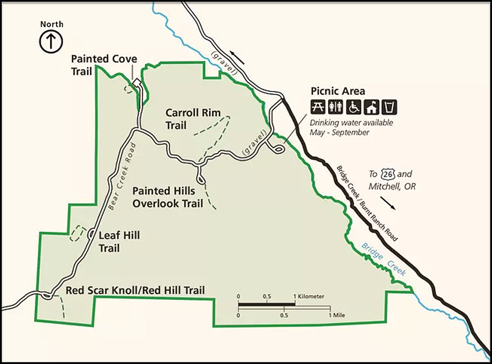 A map of the Painted Hills Unit trails, John Day Fossil Beds National Monument / NPS