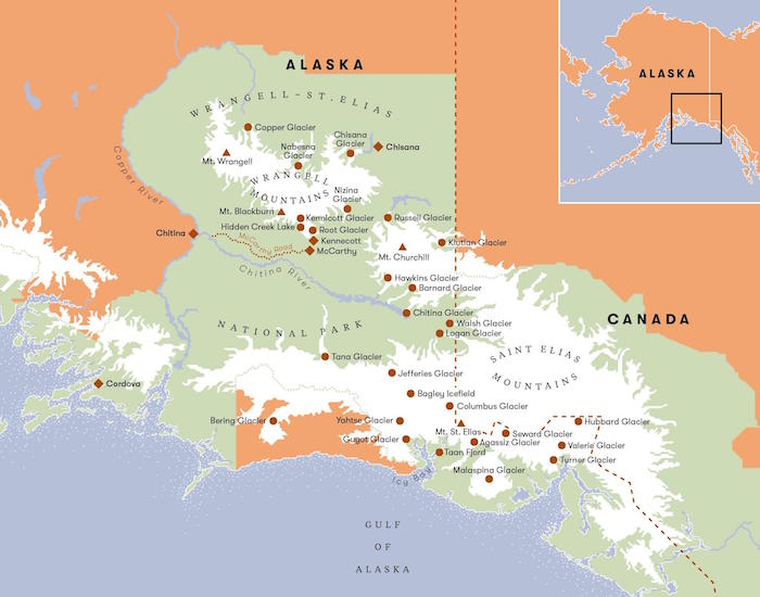 A huge wilderness park of mountains and glaciers in Alaska (Map by LaTigre) 