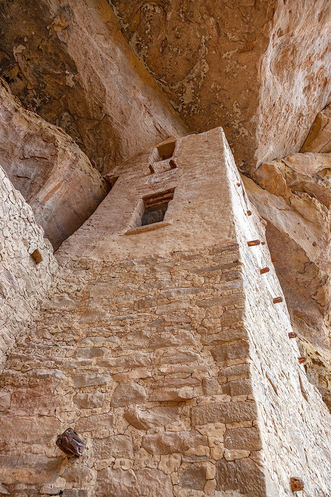 Looking up at a tower in Cliff Palace, Mesa Verde National Park / Rebecca Latson Looking up at a tower in Cliff Palace, Mesa Verde National Park / Rebecca Latson