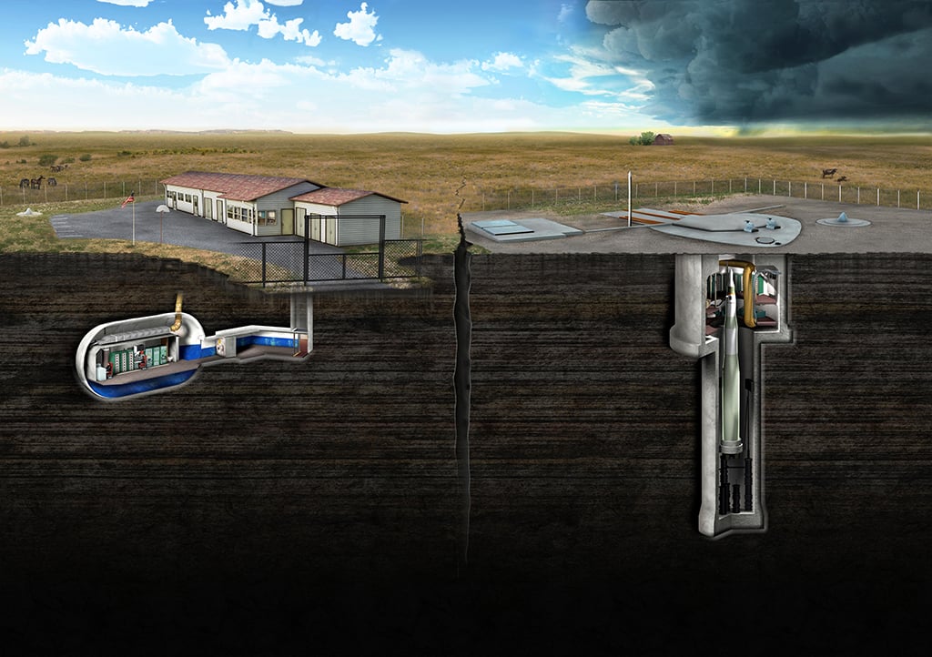 Artist drawing of Delta-01 and Delta-09 sites (not as close as shown here), Minuteman Missile National Historic Site / NPS file Artist drawing of Delta-01 and Delta-09 sites (not as close as shown here), Minuteman Missile National Historic Site / NPS file
