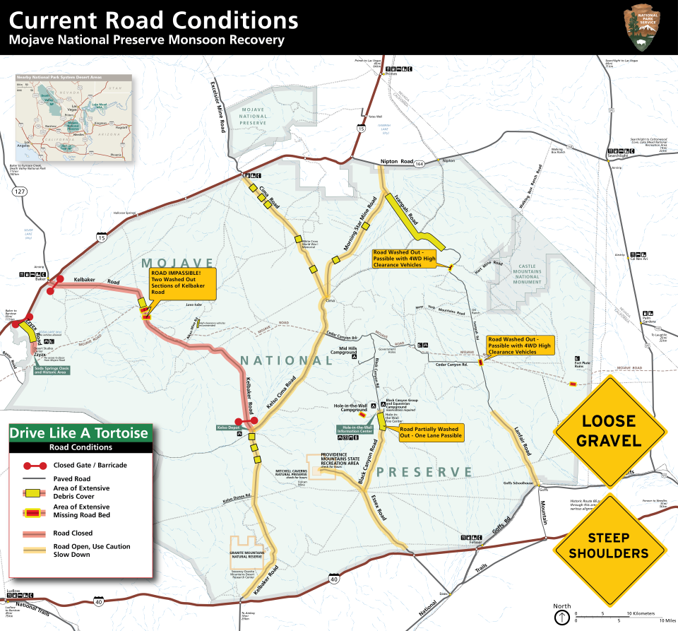 Current road conditions map, Mojave National Preserve / NPS Current road conditions map, Mojave National Preserve / NPS