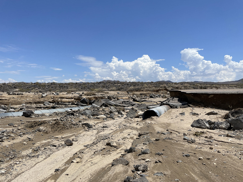 Monsoon rains have washed out a portion of North Kelbaker Road, Mojave National Preserve / NPS Monsoon rains have washed out a portion of North Kelbaker Road, Mojave National Preserve / NPS