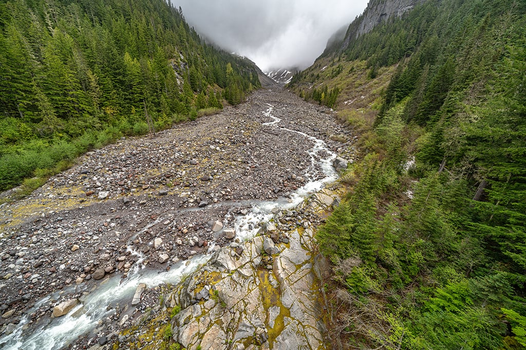 The view upriver from Glacier Bridge, Mount Rainier National Park / Rebecca Latson