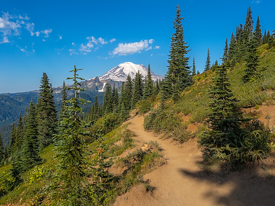A trail and mountain view along the hike, Mount Rainier National Park / Rebecca Latson A trail and mountain view along the hike, Mount Rainier National Park / Rebecca Latson