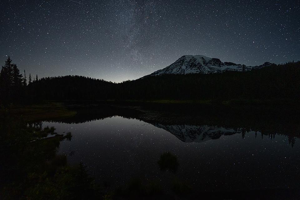 Pre-dawn stars at Reflection Lakes, Mount Rainier National Park / Rebecca Latson