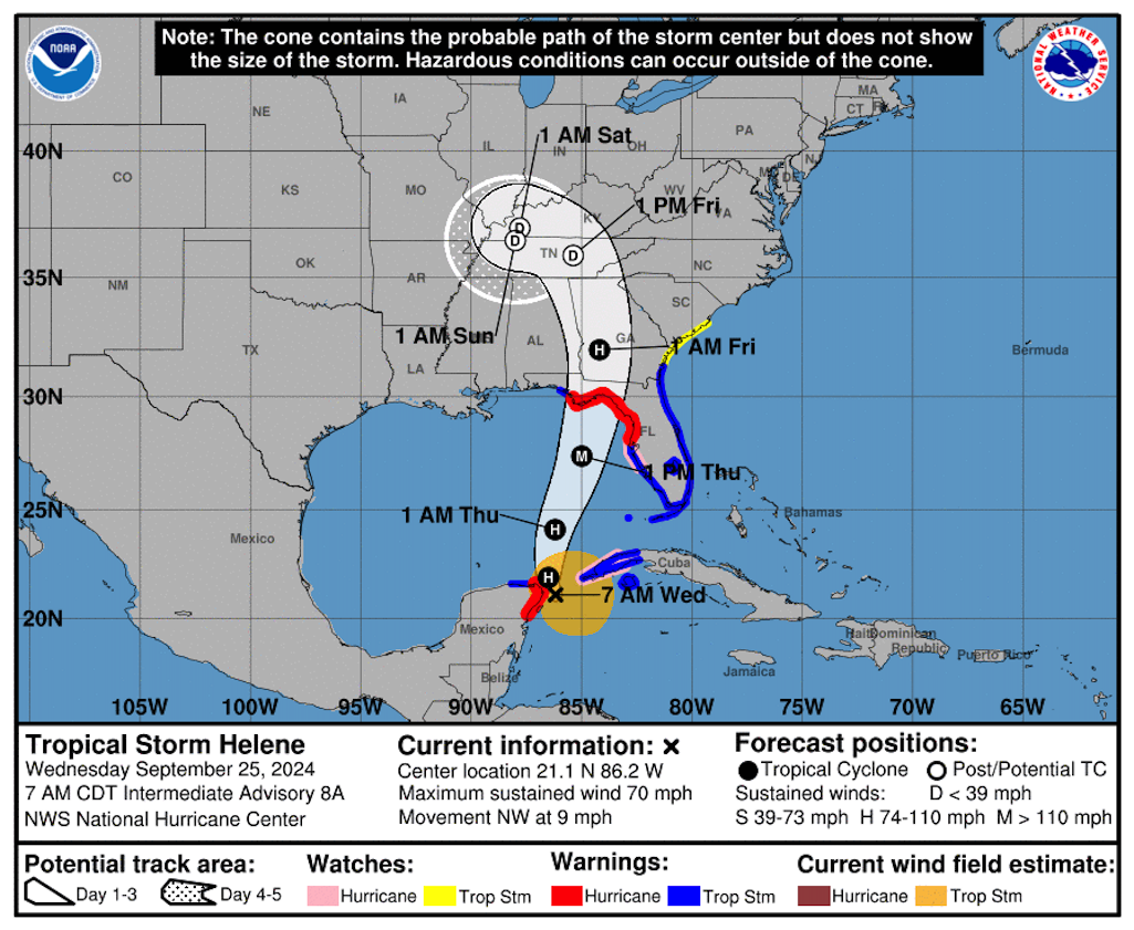 Tropical Storm Helene was expected to build into a major hurricane by the time it comes ashore Thursday/National Hurricane Center Tropical Storm Helene was expected to build into a major hurricane by the time it comes ashore Thursday/National Hurricane Center