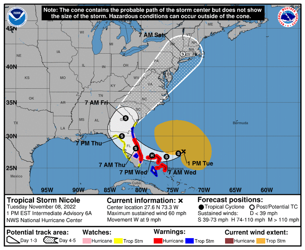 Tropical Storm Nicole was prompting some National Park System units in Florida and Georgia to close/NOAA