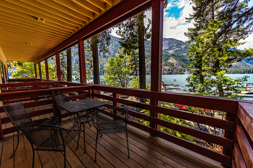 Swissmont room patio view, North Cascades Lodge at Stehekin, Lake Chelan National Recreation Area, North Cascades National Park Complex / Rebecca Latson