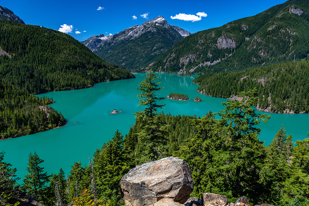 Diablo Lake vista at high noon, Ross Lake National Recreation Area, North Cascades Complex / Rebecca Latson