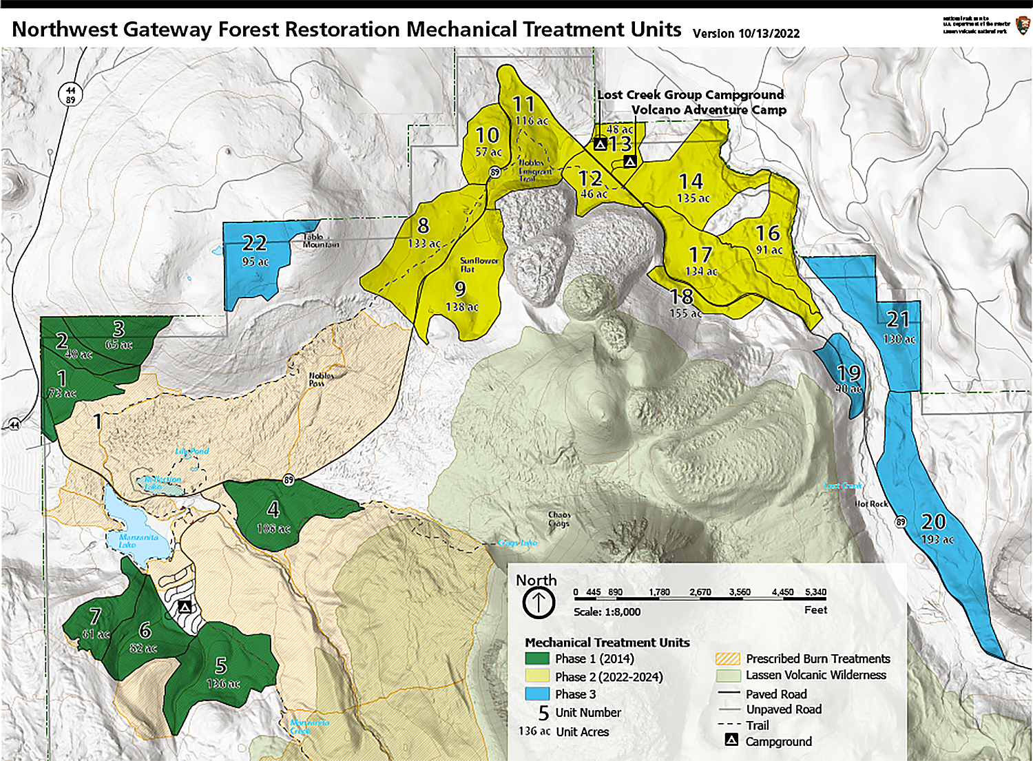 Northwest Gateway Forest Restoration mechanical treatment units map, Lassen Volcanic National Park / NPS Northwest Gateway Forest Restoration mechanical treatment units map, Lassen Volcanic National Park / NPS