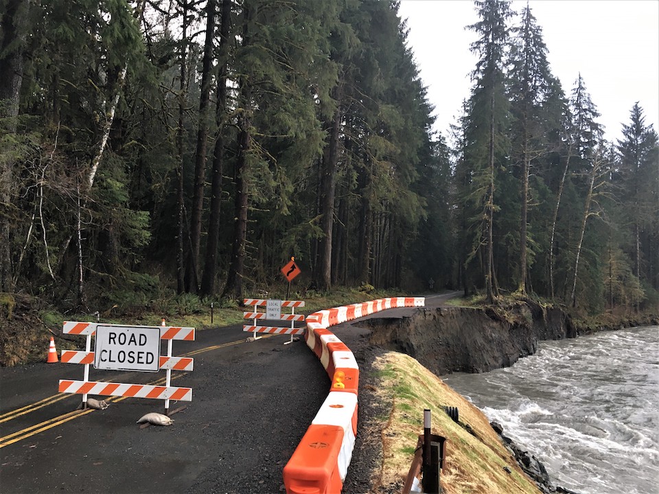 Upper Hoh Road washout at milepost 8 outside park boundary/NPS