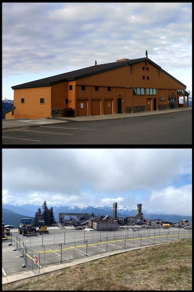 Before and after photos of the Hurricane Ridge Day Lodge/NPS Before and after photos of the Hurricane Ridge Day Lodge/NPS