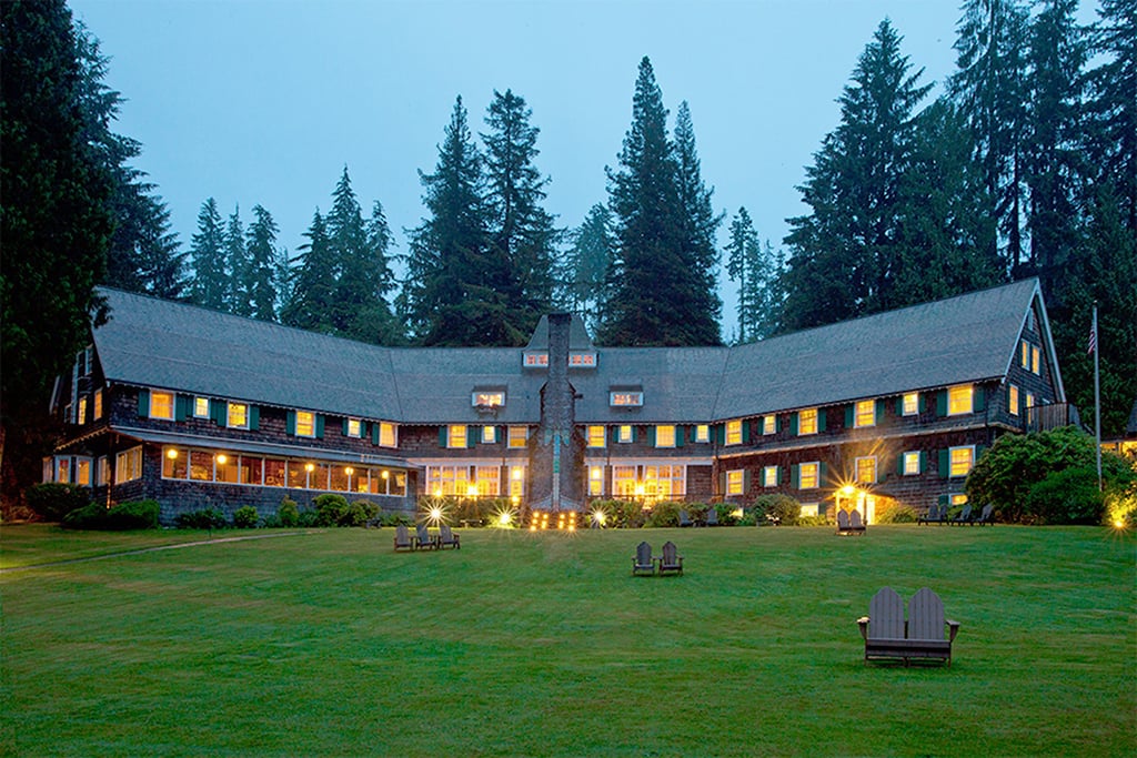 Quinault Lodge all lit up at dusk / Aramark file Quinault Lodge all lit up at dusk / Aramark file