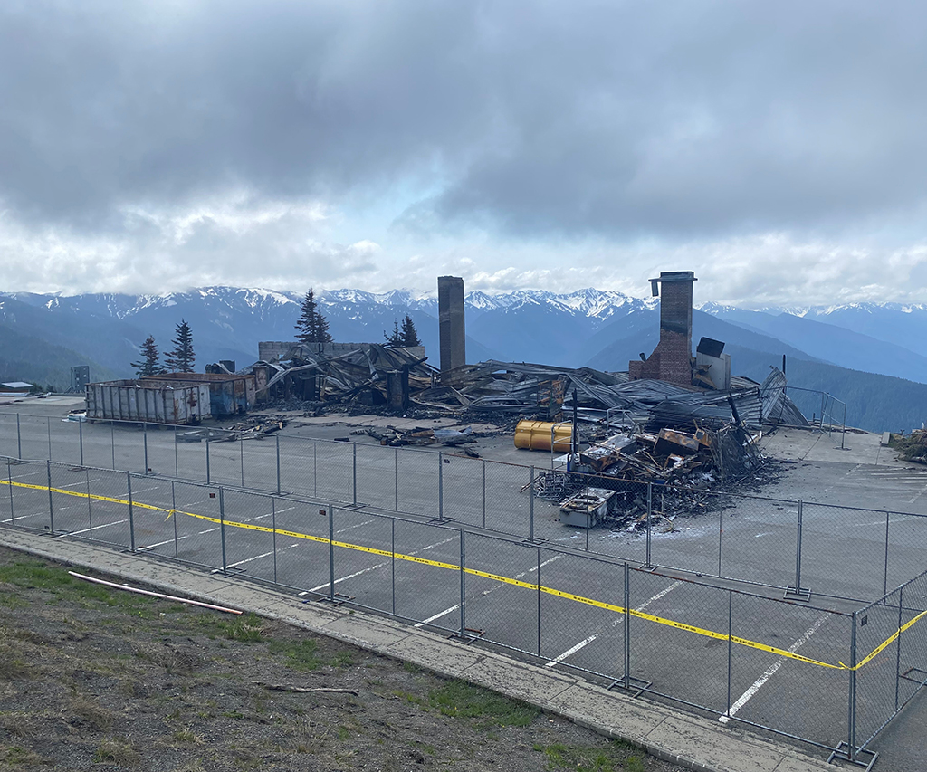 While the area of origin of the fire that destroyed the Hurricane Ridge Day Lodge at Olympic National Park was determined, a specific cause could not be found / NPS file - A. Almy