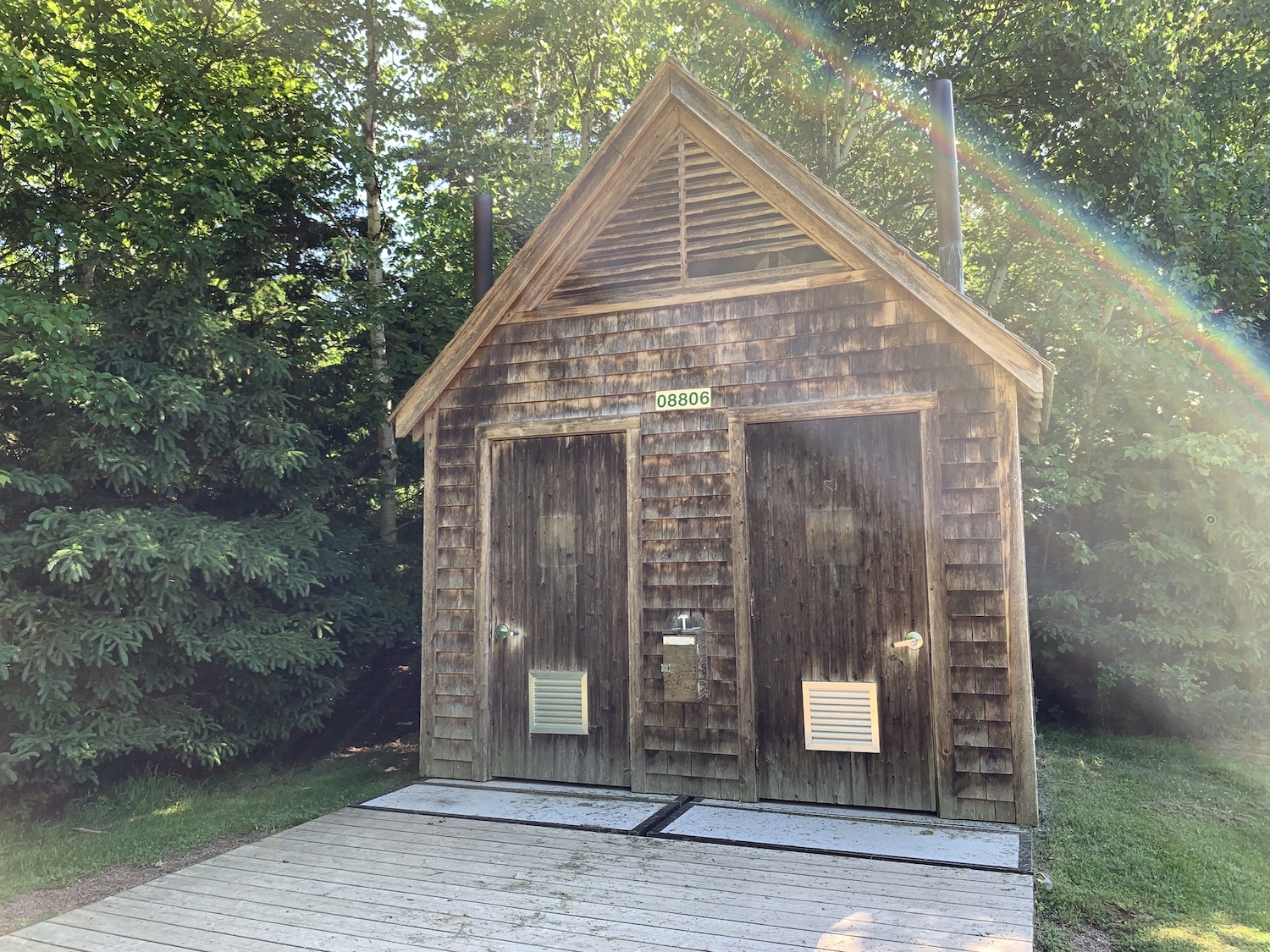 A decidedly retro outhouse with a Swiss vibe at Prince Edward Island National Park. A decidedly retro outhouse with a Swiss vibe at Prince Edward Island National Park.