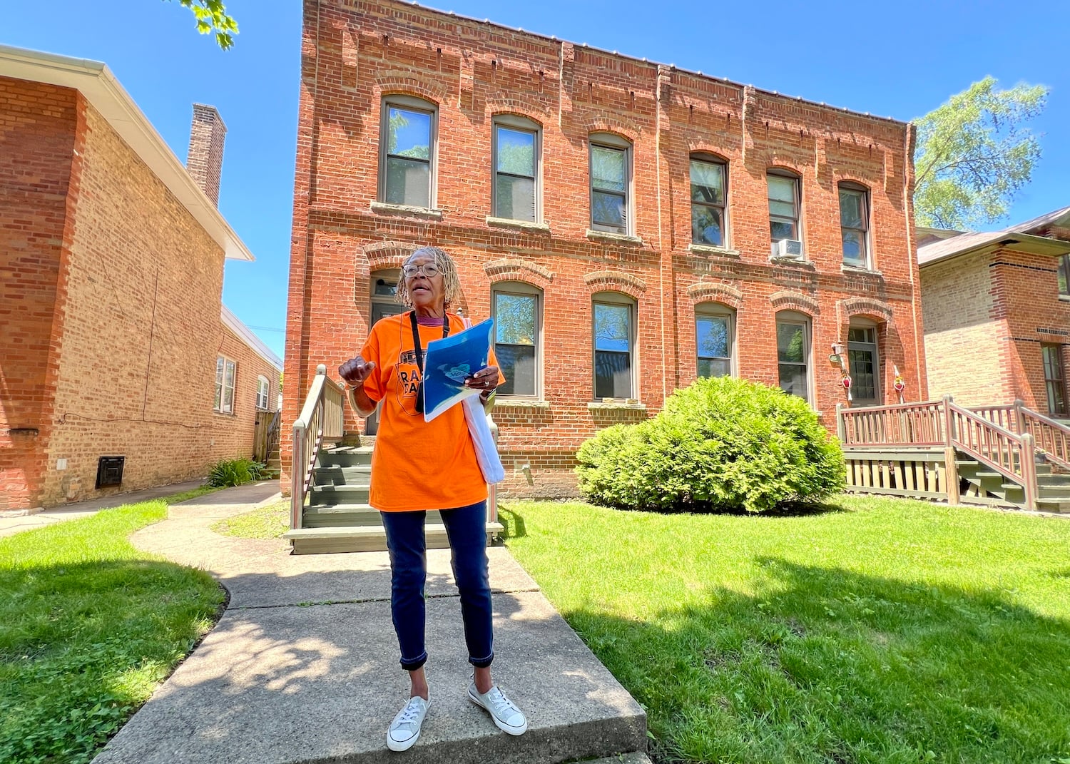 During Pullman Railroad Days, volunteer docent Denise Mercherson leads a walking tour of her beloved neighborhood. During Pullman Railroad Days, volunteer docent Denise Mercherson leads a walking tour of her beloved neighborhood.