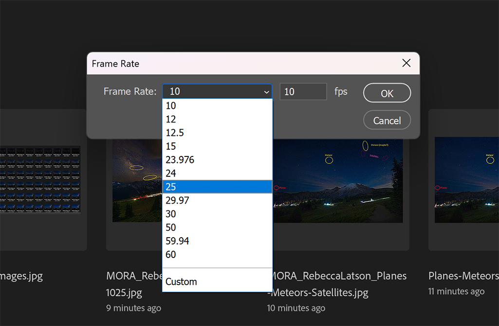 Selecting your FPS speed (how many frames appear in a second) for your timelapse / Rebecca Latson