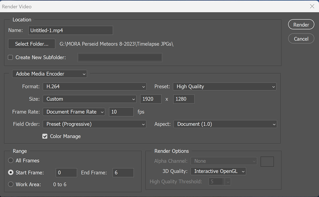 Choices you can make (or leave the default settings) before you render (create) your timelapse video / Rebecca Latson