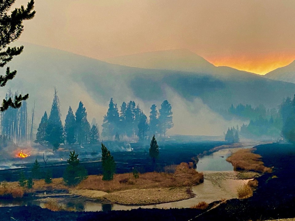 Flames and smoke had crossed through the Kawuneechee Valley near the Coyote trailhead in the park/NPS