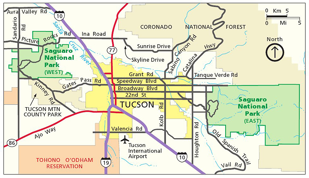 Regional map of the area around Saguaro National Park / NPS