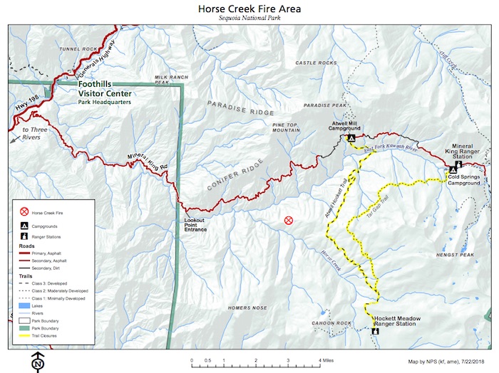 Horse Creek Fire locator map, Sequoia National Park/NPS