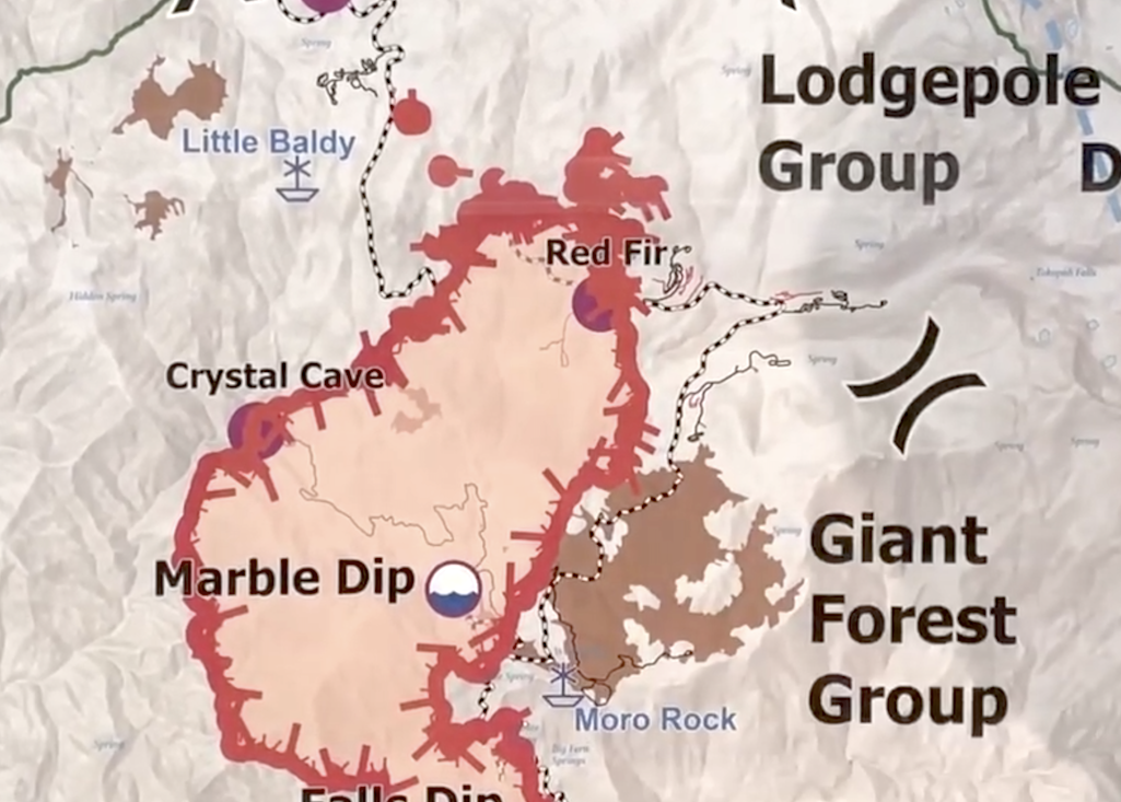 Mapping shows the KNP Complex has largely been kept out of the Giant Forest at Sequoia National Park. Mapping shows the KNP Complex has largely been kept out of the Giant Forest at Sequoia National Park.