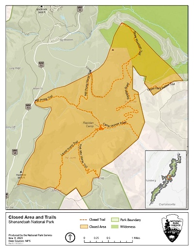 Quaker Run Fire closure map at Shenandoah National Park/NPS
