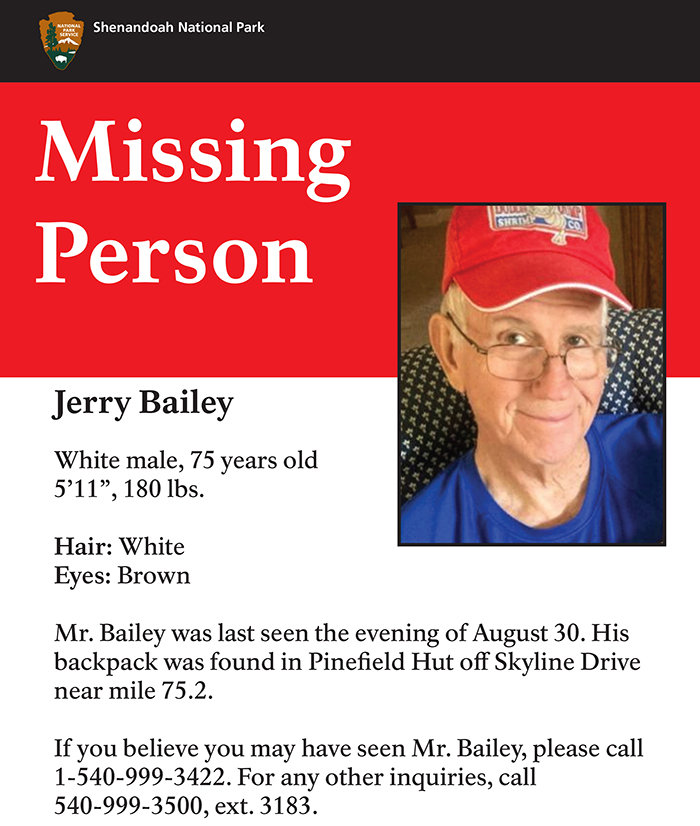 A search is underway for missing man Jerry Bailey in Shenandoah National Park / NPS file A search is underway for missing man Jerry Bailey in Shenandoah National Park / NPS file