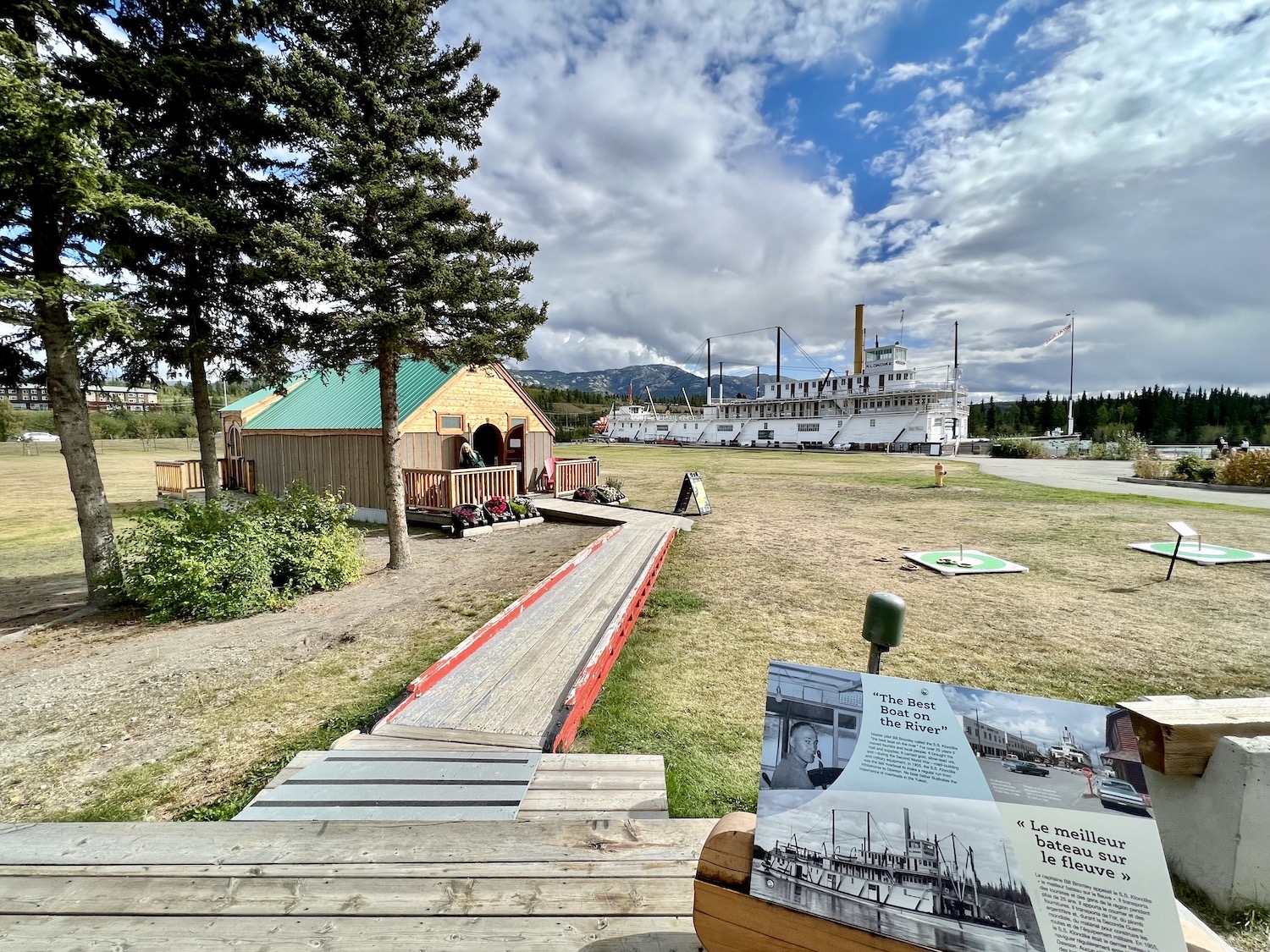 The S.S. Klondike National Historic Site is a large patch of riverside land that showcases the paddlewheeler and barge and has a new wooden theater built by Terry Karlsen. The S.S. Klondike National Historic Site is a large patch of riverside land that showcases the paddlewheeler and barge and has a new wooden theater built by Terry Karlsen.