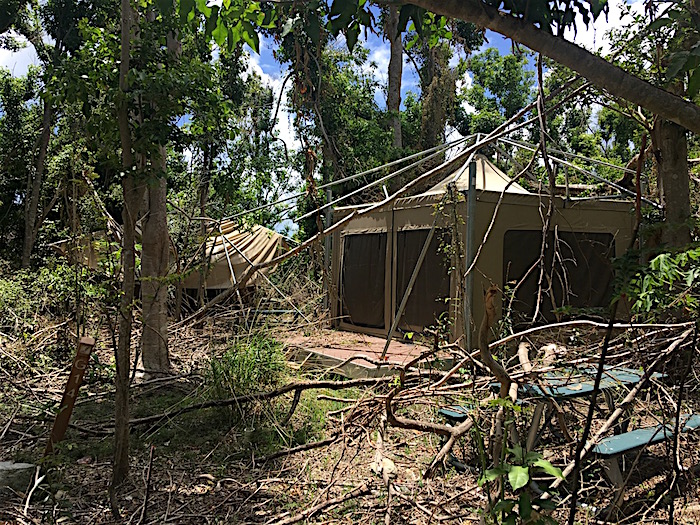 Damaged eco-tent at Cinnamon Bay in Virgin Islands National Park/News of St. John