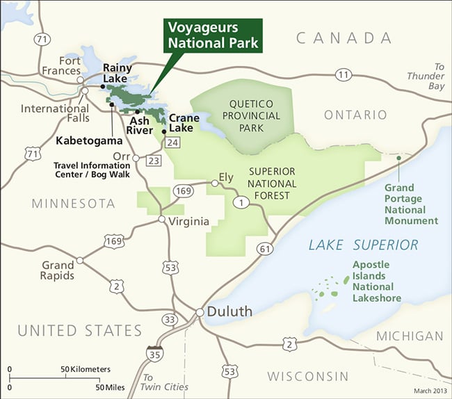 Regional map around Voyageurs National Park / NPS