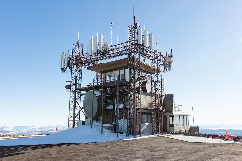 The cell tower array atop Mount Washburn is one of Yellowstone's more unsightly cell tower complexes/NPS filethough the Mount Washburn complex is