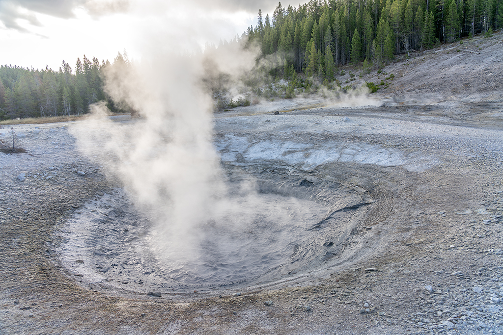 What is the name for this steaming, bubbling, boiling, acidic landscape at Porcelain Basin, Yellowstone National Park / Rebecca Latson
