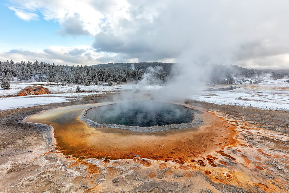 Crested Pool on a cold autumn day, Upper Geyser Basin, Yellowstone National Park / Rebecca Latson