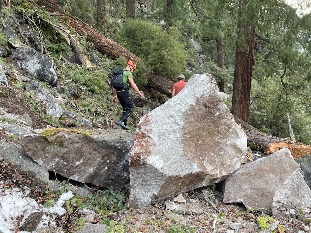 It will take weeks to remove the boulders and open the section of trail/NPS It will take weeks to remove the boulders and open the section of trail/NPS