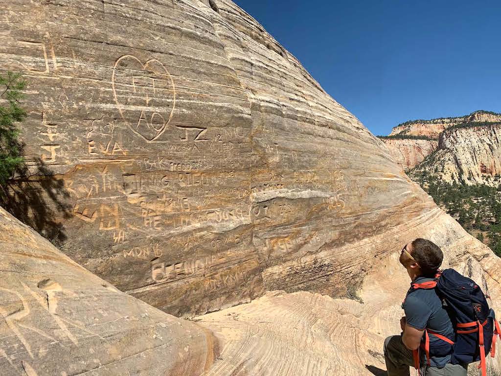 Graffiti continues to be a problem at Zion National Park/NPS Graffiti continues to be a problem at Zion National Park/NPS