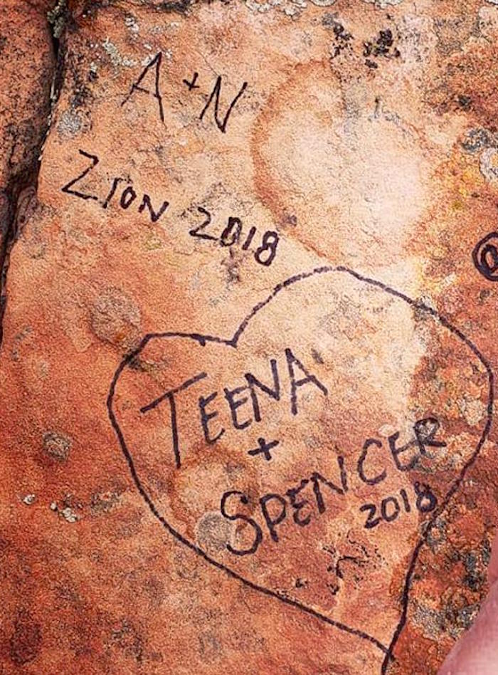 Graffiti found at Zion National Park/Joe Braun 5-12-18 Graffiti found at Zion National Park/Joe Braun 5-12-18