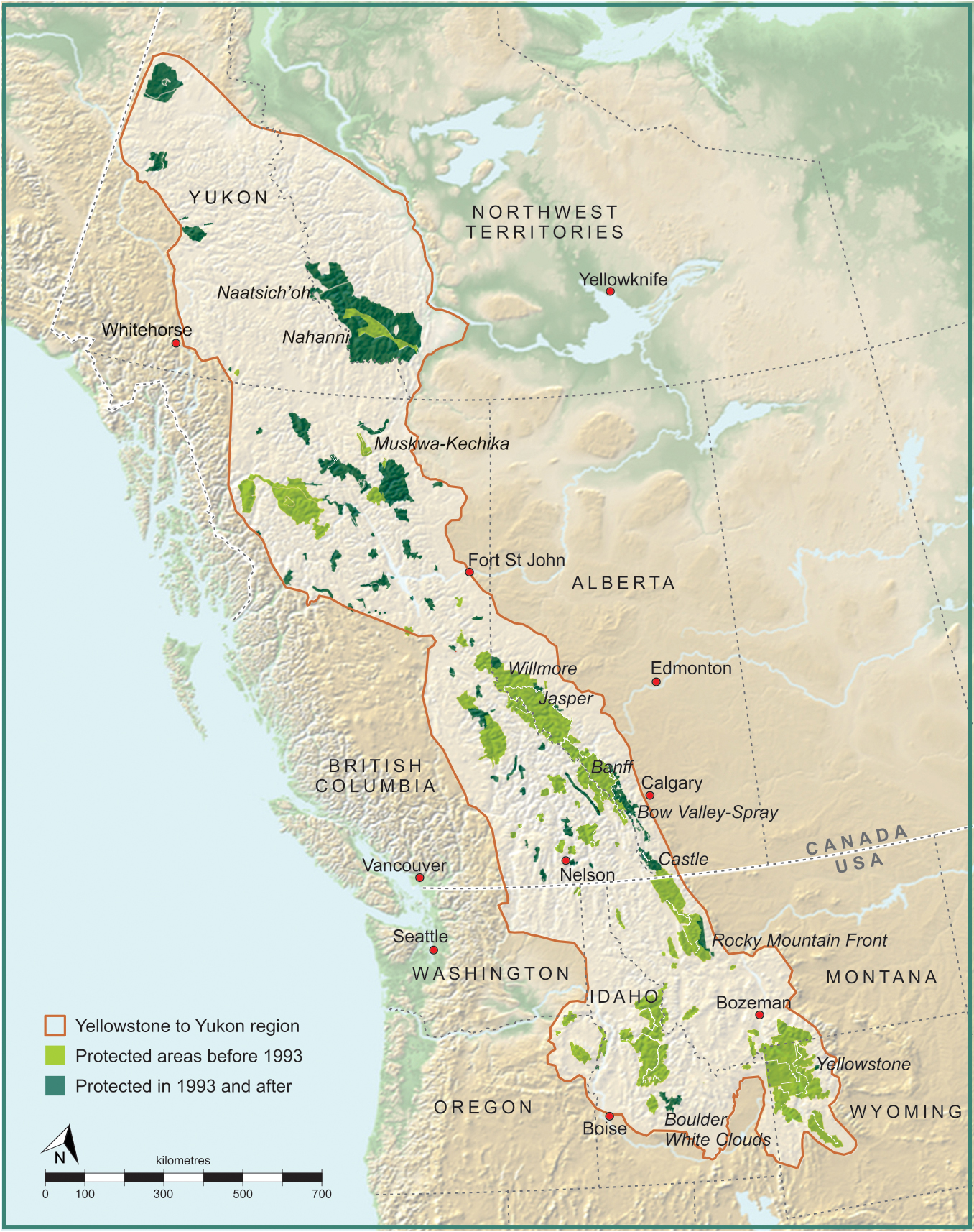 Map showing protected areas in the Y2Y region