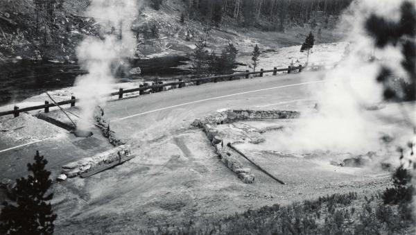 Road work at Beryl Spring to divert around hydrothermal area in 1942